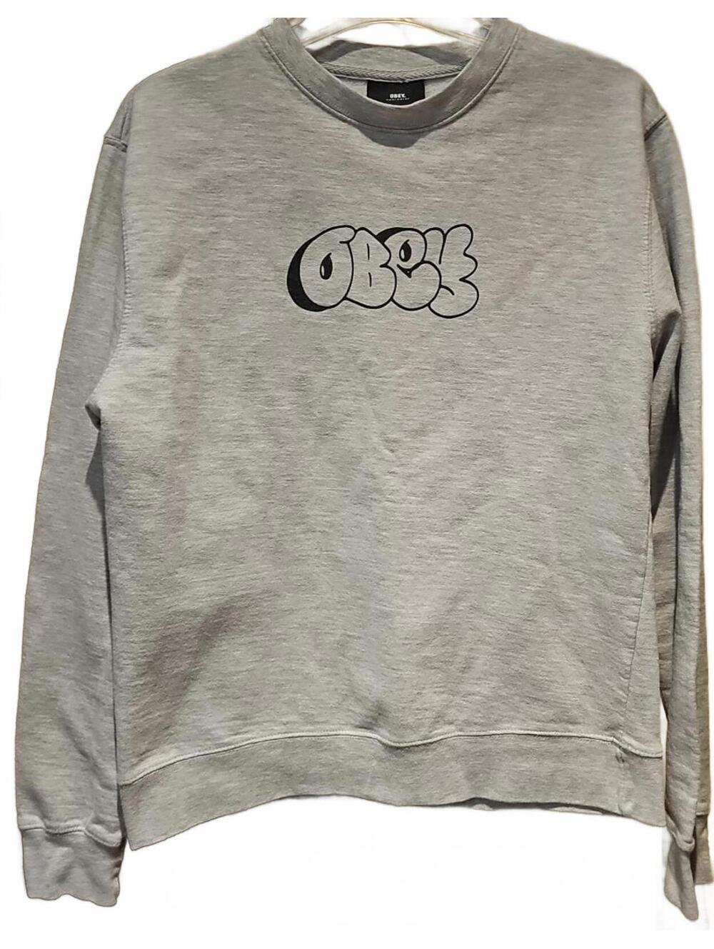 Obey Crewneck Bubble Letters Sweatshirt Gray Oversized Size Small NWOT